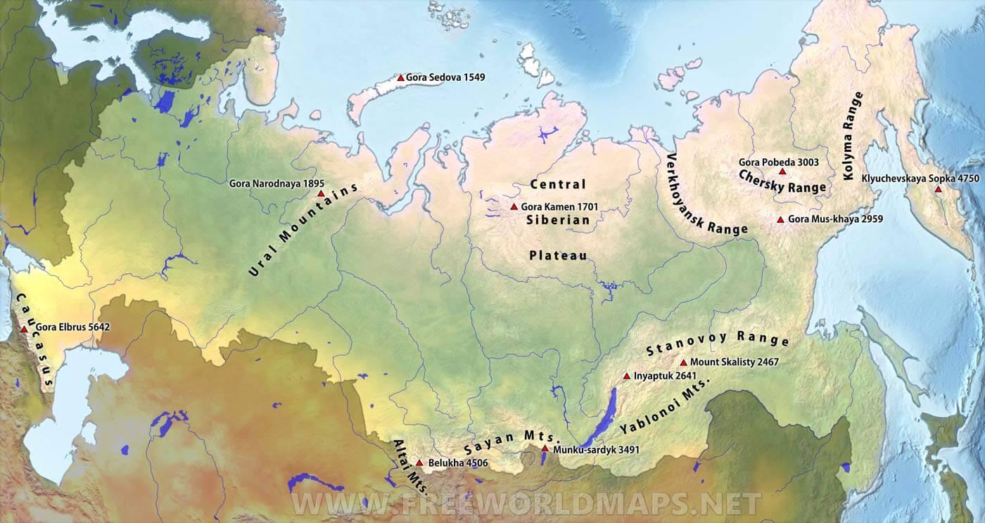 Карта всех гор россии