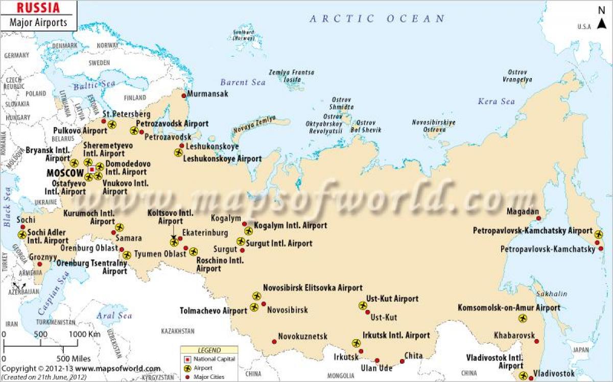 Карта россии с городами где есть аэропорт