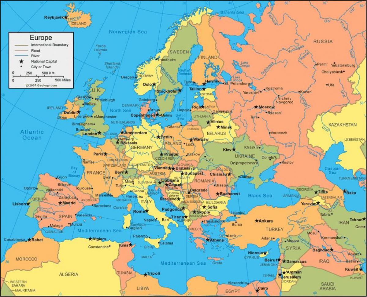 Карта России и Европы - Россией карты Европы (Восточная Европа - Европа)
