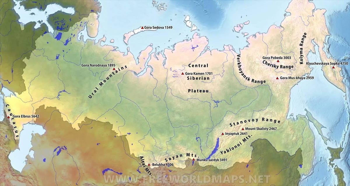 горы России на карте
