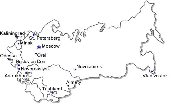 карта России с крупными городами