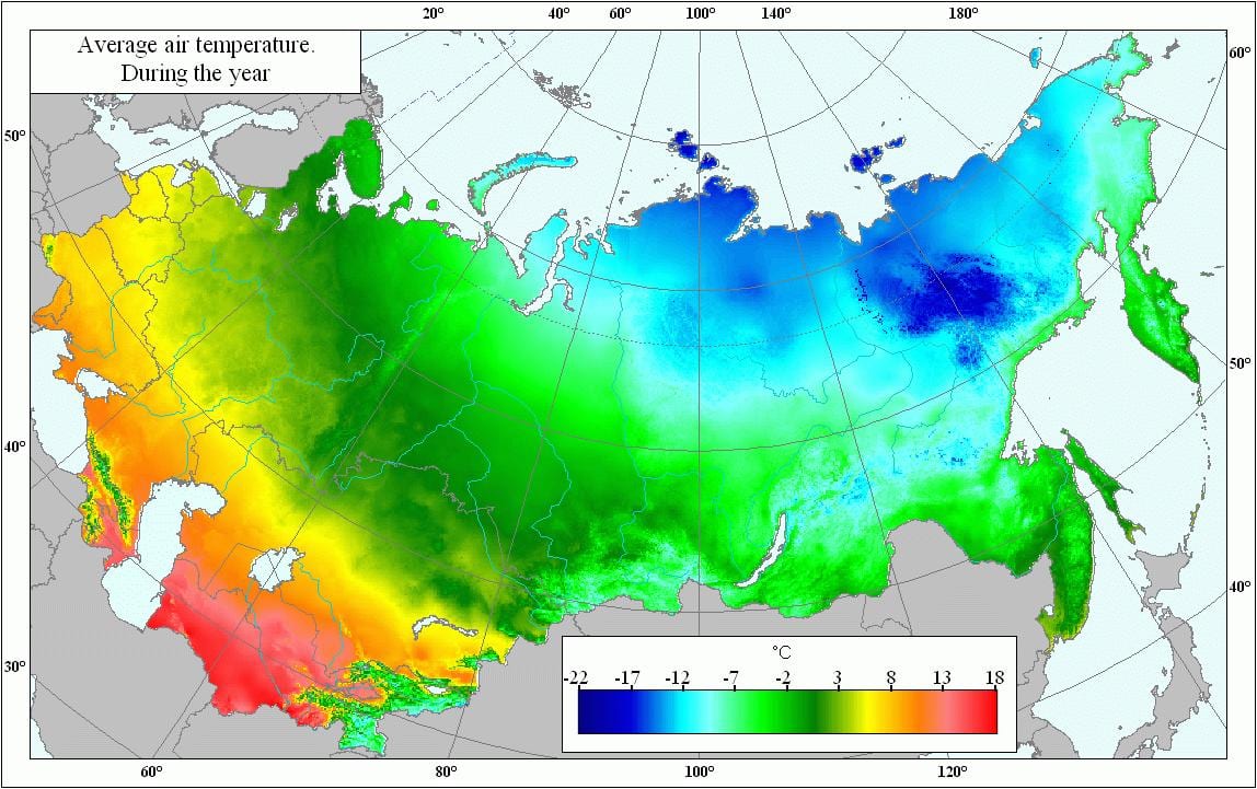 карта России температура