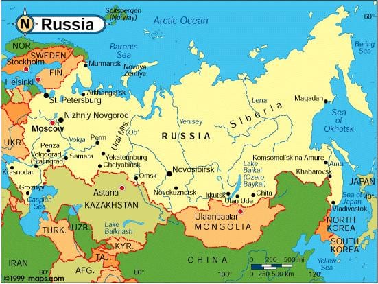 России и окружающих странах карте